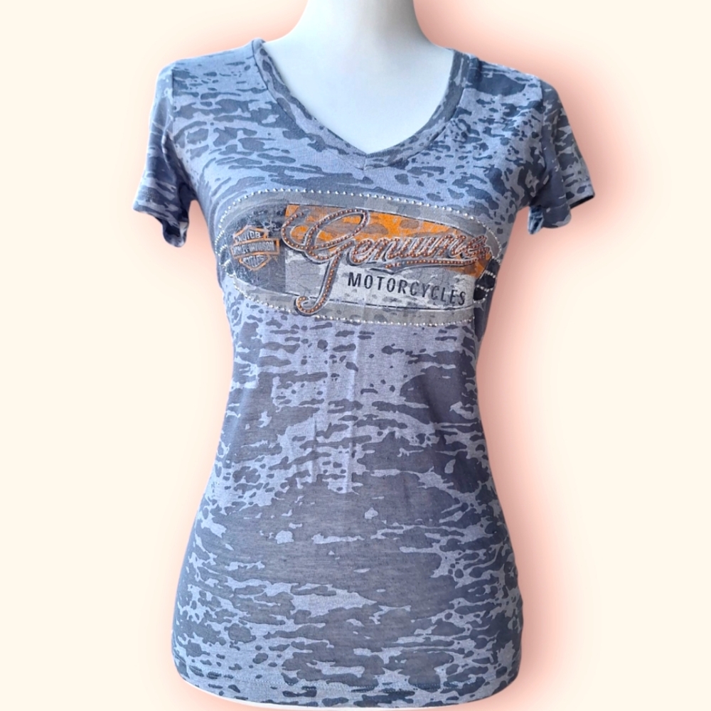 Harley Davidson Womens M Y2k Tshirt Tee Rhinestone Blingy Grunge Biker Babe